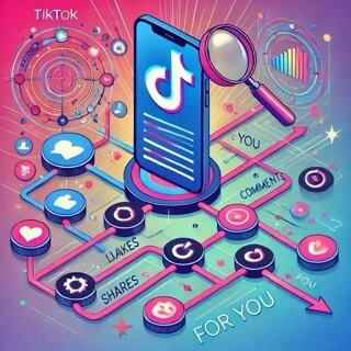 How the TikTok Algorithm Works – Secrets to Going Viral A dynamic illustration showcasing the TikTok algorithm with graphs, hashtags, and user engagement icons.